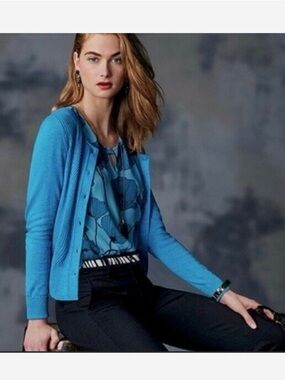 CAbi Bright Blue Button-Front Cardigan Sweater